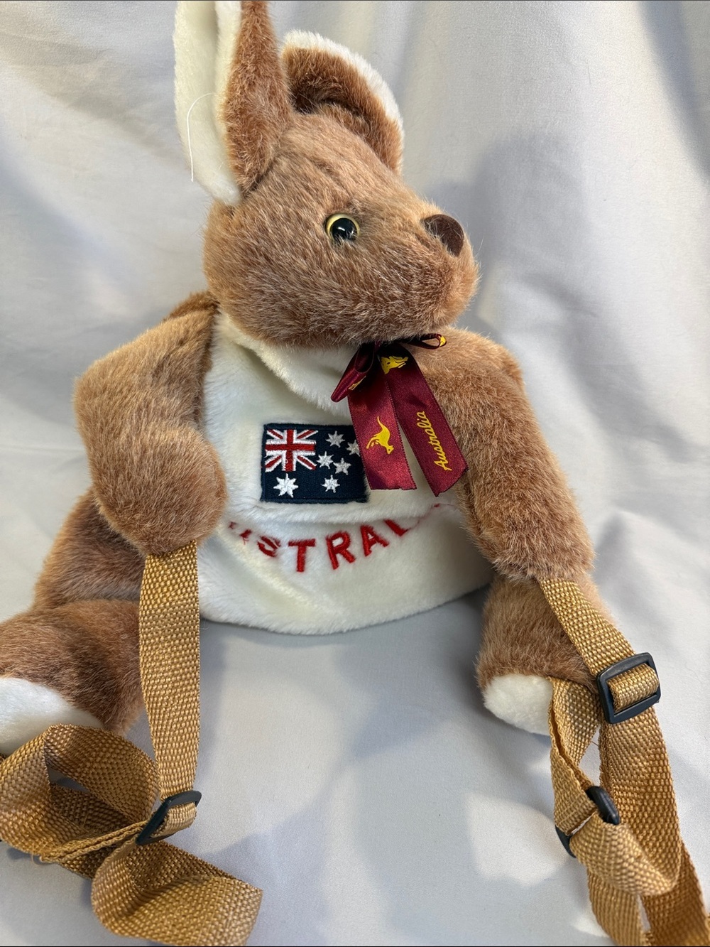 NWT Plush Brown Kangaroo Kids Backpack with Australian Flag